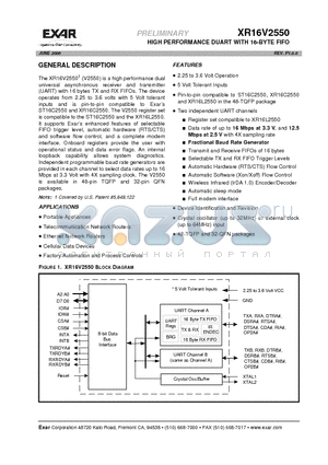 XR16V2550 datasheet - HIGH PERFORMANCE DUART WITH 16-BYTE FIFO