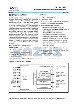 XR16V2550IL32 datasheet - HIGH PERFORMANCE DUART WITH 16-BYTE FIFO