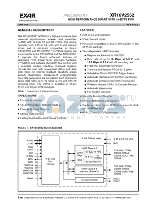 XR16V2552IL32 datasheet - HIGH PERFORMANCE DUART WITH 16-BYTE FIFO