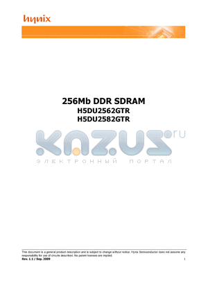 H5DU2582GTR datasheet - 256Mb DDR SDRAM