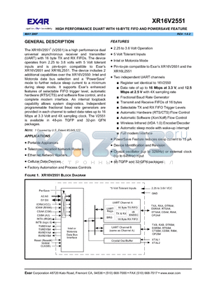 XR16V2551_07 datasheet - HIGH PERFORMANCE DUART WITH 16-BYTE FIFO AND POWERSAVE FEATURE
