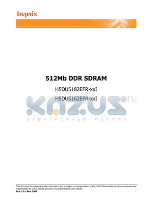H5DU5182EFR-K3J datasheet - 512Mb DDR SDRAM