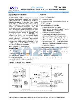 XR16V2651IL32 datasheet - HIGH PERFORMANCE DUART WITH 32-BYTE FIFO AND POWERSAVE