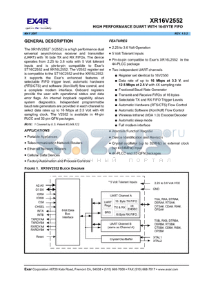 XR16V2552 datasheet - HIGH PERFORMANCE DUART WITH 16-BYTE FIFO