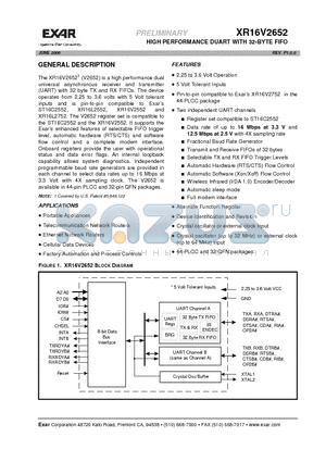 XR16V2652 datasheet - HIGH PERFORMANCE DUART WITH 32-BYTE FIFO