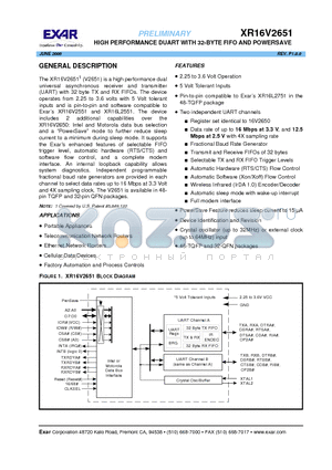 XR16V2651 datasheet - HIGH PERFORMANCE DUART WITH 32-BYTE FIFO AND POWERSAVE