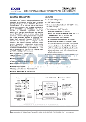 XR16V2651IM datasheet - HIGH PERFORMANCE DUART WITH 32-BYTE FIFO AND POWERSAVE