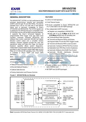 XR16V2750 datasheet - HIGH PERFORMANCE DUART WITH 64-BYTE FIFO