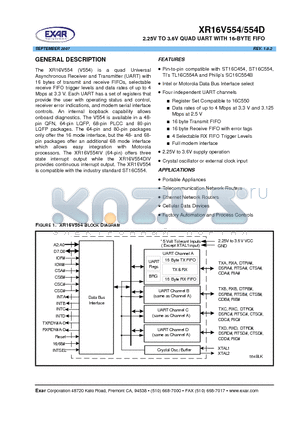 XR16V554D datasheet - 2.25V TO 3.6V QUAD UART WITH 16-BYTE FIFO