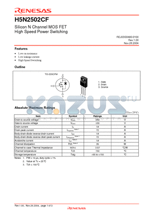 H5N2502CF datasheet - Silicon N Channel MOS FET High Speed Power Switching