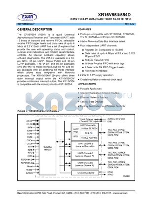 XR16V554IL datasheet - 2.25V TO 3.6V QUAD UART WITH 16-BYTE FIFO