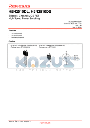 H5N2510DS datasheet - Silicon N Channel MOS FET High Speed Power Switching