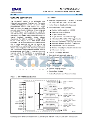 XR16V564 datasheet - 2.25V TO 3.6V QUAD UART WITH 32-BYTE FIFO