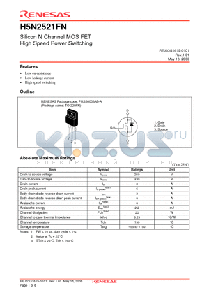 H5N2521FN-E-T2 datasheet - Silicon N Channel MOS FET High Speed Power Switching