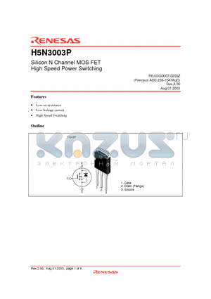 H5N3003 datasheet - Silicon N Channel MOS FET High Speed Power Switching