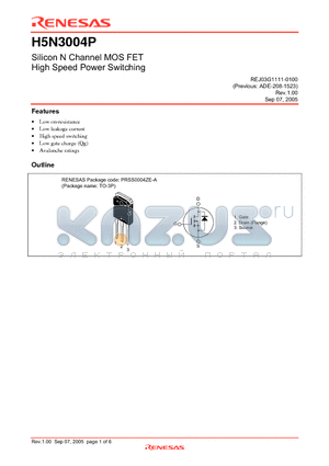 H5N3004P_05 datasheet - Silicon N Channel MOS FET High Speed Power Switching