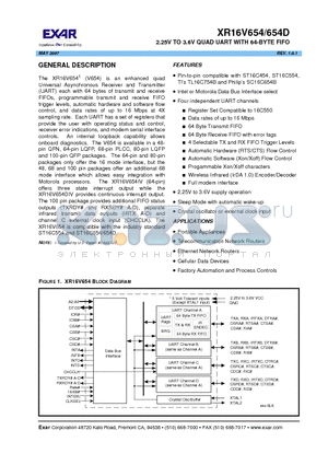XR16V654IV80 datasheet - 2.25V TO 3.6V QUAD UART WITH 64-BYTE FIFO