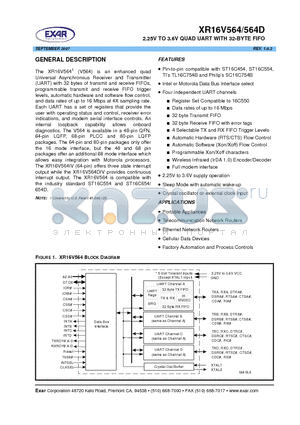 XR16V564IV datasheet - 2.25V TO 3.6V QUAD UART WITH 32-BYTE FIFO