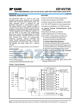 XR16V798IQ datasheet - HIGH PERFORMANCE 2.25V TO 3.6V OCTAL UART WITH FRACTIONAL BAUD RATE