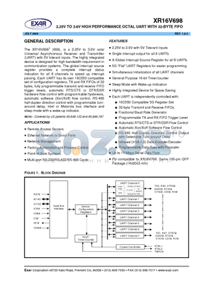 XR16V698 datasheet - 2.25V TO 3.6V HIGH PERFORMANCE OCTAL UART WITH 32-BYTE FIFO