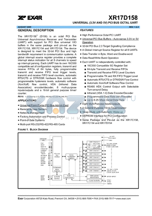 XR17D158CV datasheet - UNIVERSAL (3.3V AND 5V) PCI BUS OCTAL UART