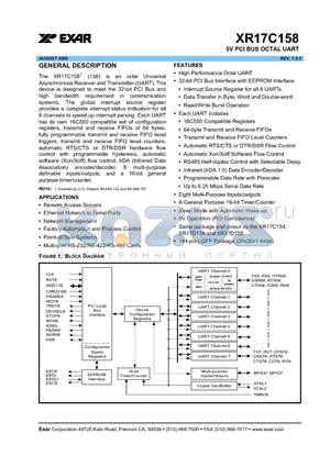 XR17C158CV datasheet - 5V PCI BUS OCTAL UART