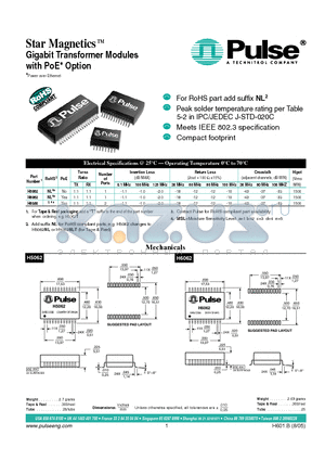 H6080 datasheet - Star MagneticsTM Gigabit Transformer Modules with PoE Option