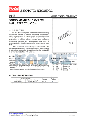 H654 datasheet - LINEAR INTEGRATED CIRCUIT