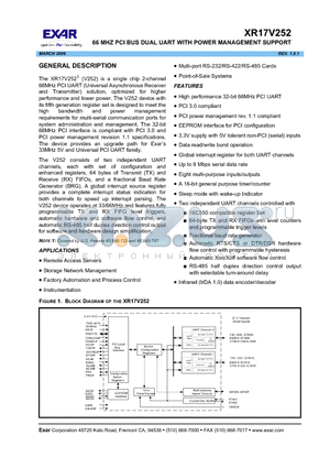 XR17V252 datasheet - 66 MHZ PCI BUS DUAL UART WITH POWER MANAGEMENT SUPPORT