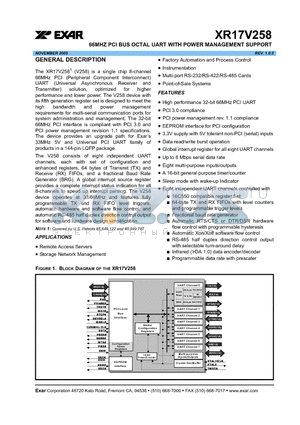 XR17V258IV datasheet - 66MHZ PCI BUS OCTAL UART WITH POWER MANAGEMENT SUPPORT