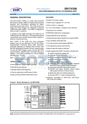 XR17V358 datasheet - HIGH PERFORMANCE OCTAL PCI EXPRESS UART