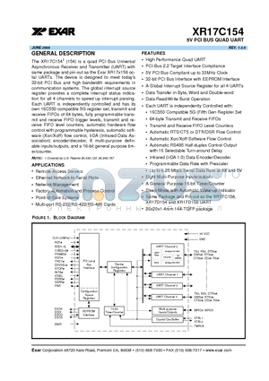XR17C154CV datasheet - 5V PCI BUS QUAD UART