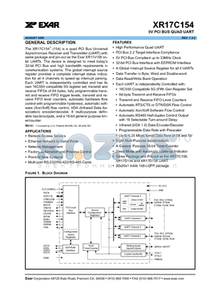 XR17C154CV datasheet - 5V PCI BUS QUAD UART