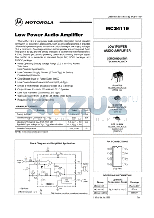 MC34119P datasheet - Low Power Audio Amplifier