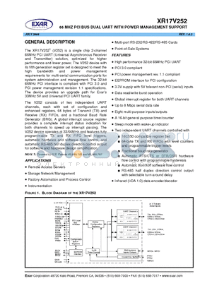XR17V252_08 datasheet - 66 MHZ PCI BUS DUAL UART WITH POWER MANAGEMENT SUPPORT