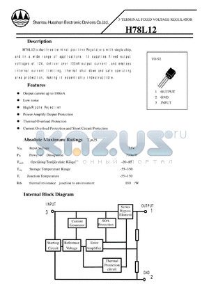 H78L12 datasheet - 3-TERMINAL FIXED VOLTAGE REGULATOR