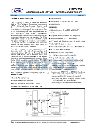 XR17V254_08 datasheet - 66MHZ PCI BUS QUAD UART WITH POWER MANAGEMENT SUPPORT