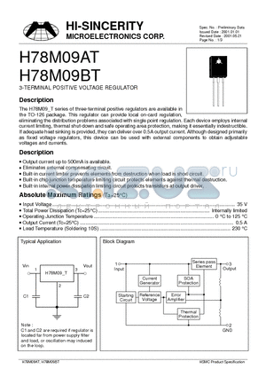 H78M09BT datasheet - 3-TERMINAL POSITIVE VOLTAGE REGULATOR