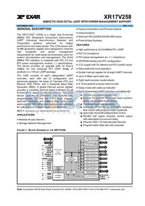 XR17V258 datasheet - 66MHZ PCI BUS OCTAL UART WITH POWER MANAGEMENT SUPPORT