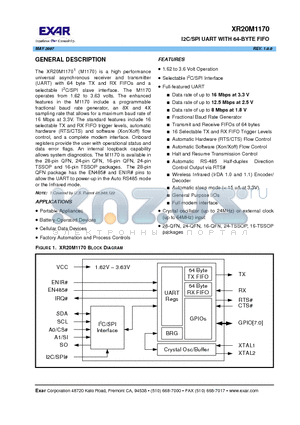 XR20M1170IL16 datasheet - I2C/SPI UART WITH 64-BYTE FIFO