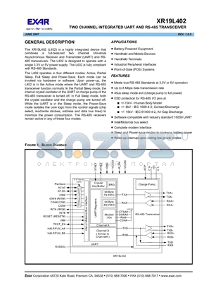 XR19L402IL48 datasheet - TWO CHANNEL INTEGRATED UART AND RS-485 TRANSCEIVER
