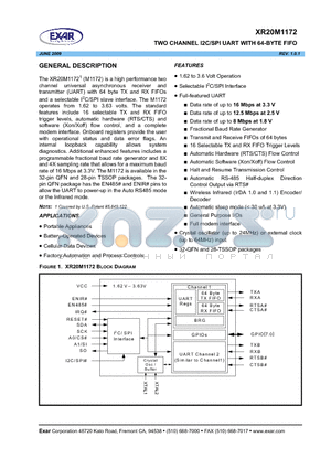 XR20M1172IG28 datasheet - TWO CHANNEL I2C/SPI UART WITH 64-BYTE FIFO