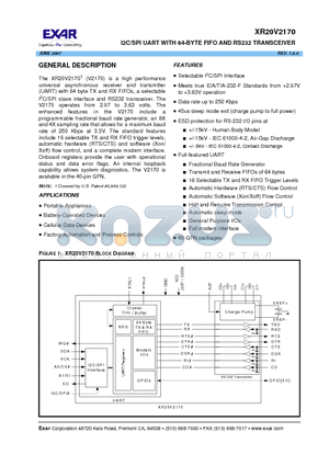 XR20V2170IL40 datasheet - I2C/SPI UART WITH 64-BYTE FIFO AND RS232 TRANSCEIVER