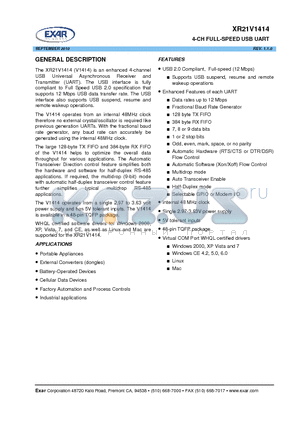 XR21V1414IM48 datasheet - 4-CH FULL-SPEED USB UART