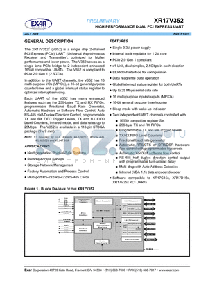 XR17V352IB113-F datasheet - HIGH PERFORMANCE DUAL PCI EXPRESS UART