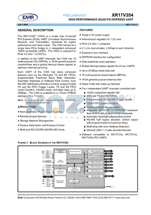 XR17V354 datasheet - HIGH PERFORMANCE QUAD PCI-EXPRESS UART