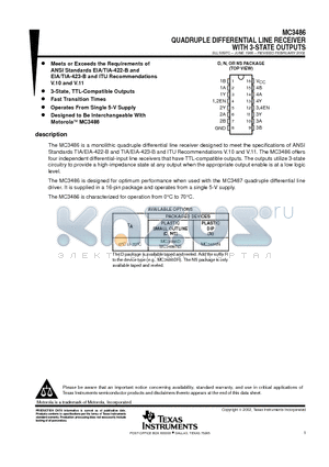 MC3486NSR datasheet - QUADRUPLE DIFFERENTIAL LINE RECEIVER WITH 3-STATE OUTPUTS