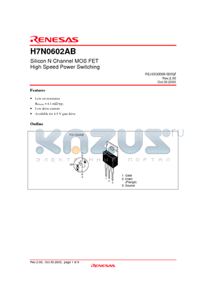 H7N0602AB datasheet - Silicon N Channel MOS FET High Speed Power Switching