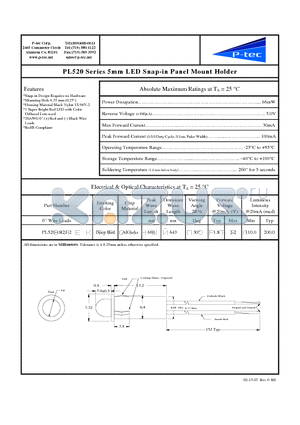 PL520-1R21-2 datasheet - 5mm LED Snap-in Panel Mount Holder