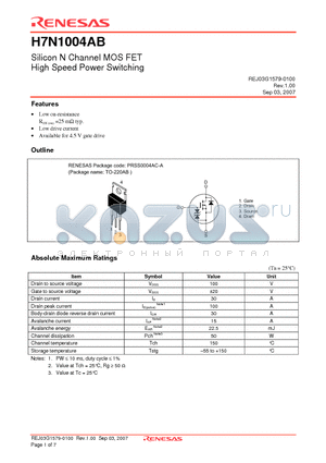 H7N1004AB datasheet - Silicon N Channel MOS FET High Speed Power Switching